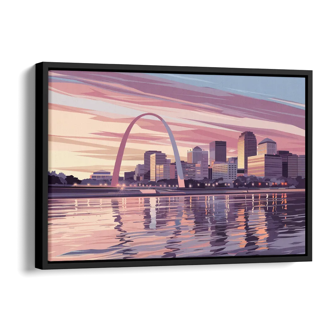 St. Louis Riverfront Panorama Side - Black Canvas Wall Art