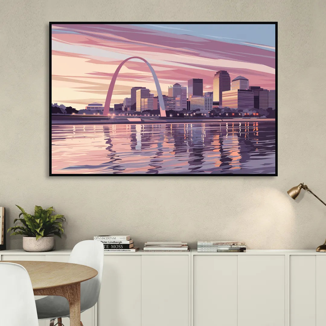 St. Louis Riverfront Panorama Living Room - Black Canvas Wall Art