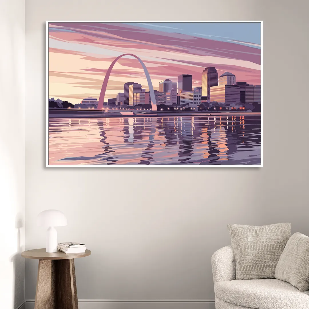 St. Louis Riverfront Panorama Living Room - White Canvas Wall Art