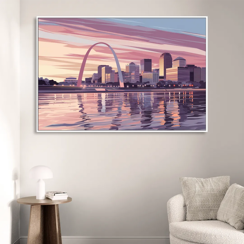 St. Louis Riverfront Panorama Living Room - White Canvas Wall Art