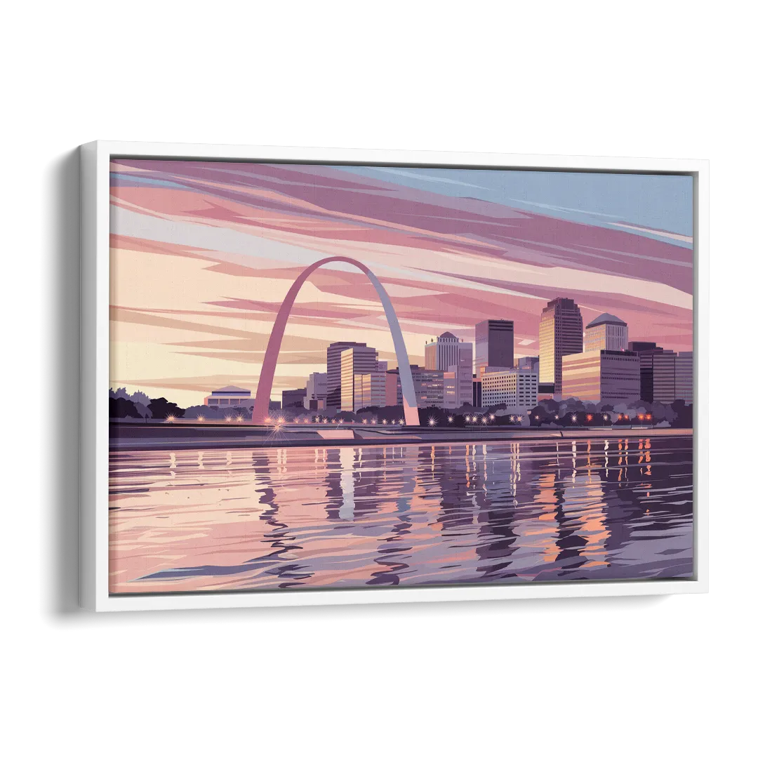 St. Louis Riverfront Panorama Side - White Canvas Wall Art