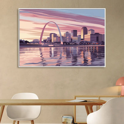 St. Louis Riverfront Panorama Sitting Room - White Canvas Wall Art