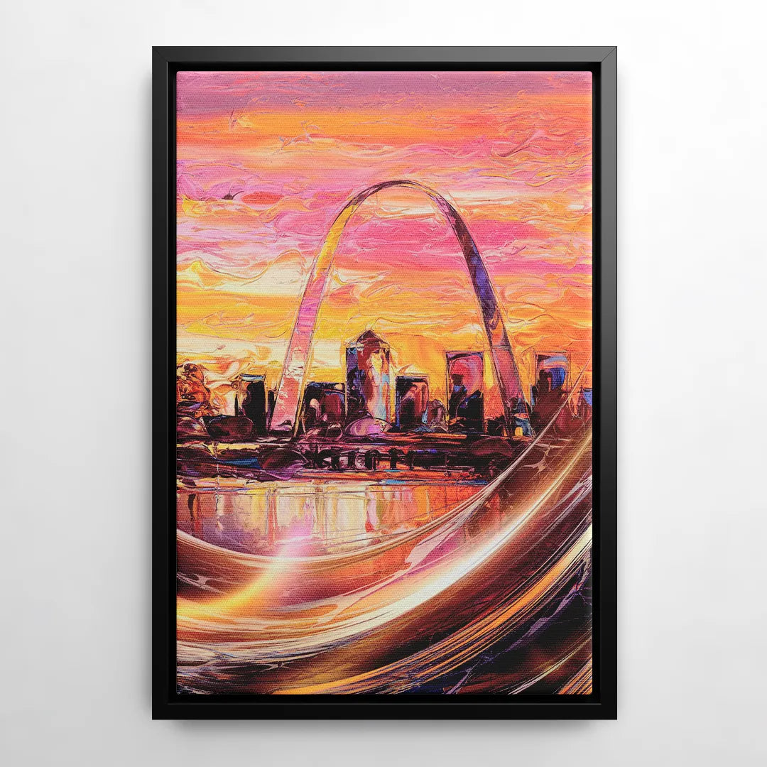St. Louis Skyline at Sunset - Black Frame Canvas