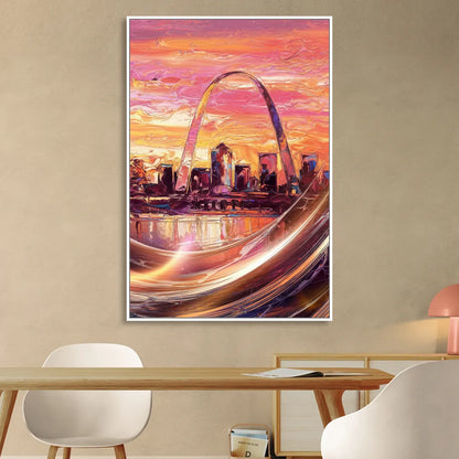 St. Louis Skyline at Sunset Living Room - White Canvas Wall Art
