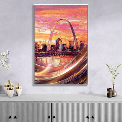 St. Louis Skyline at Sunset Sitting Room - White Canvas Wall Art