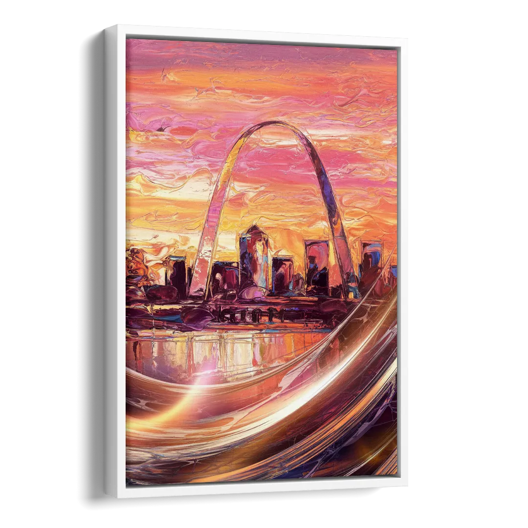 St. Louis Skyline at Sunset Side - White Canvas Wall Art