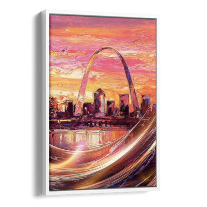 St. Louis Skyline at Sunset Side - White Canvas Wall Art