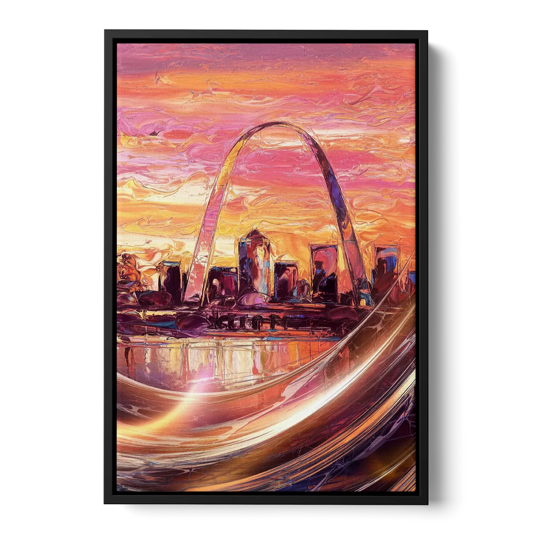 St. Louis Skyline at Sunset Front - Black Canvas Wall Art