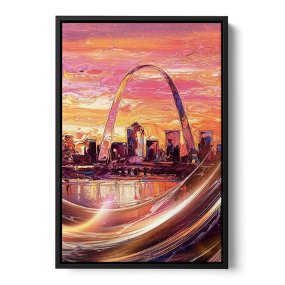 St. Louis Skyline at Sunset Front - Black Canvas Wall Art