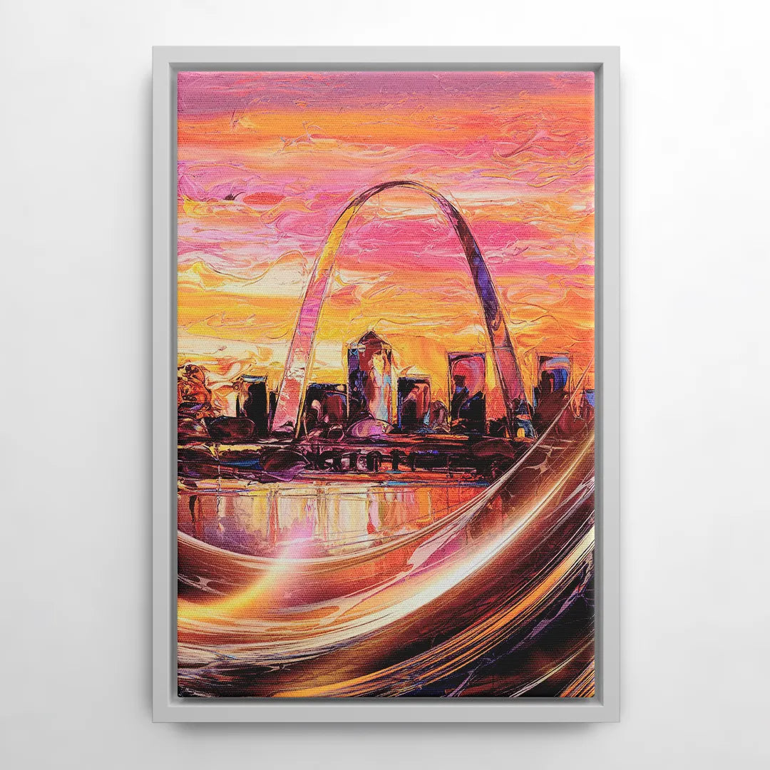 St. Louis Skyline at Sunset - White Frame Canvas