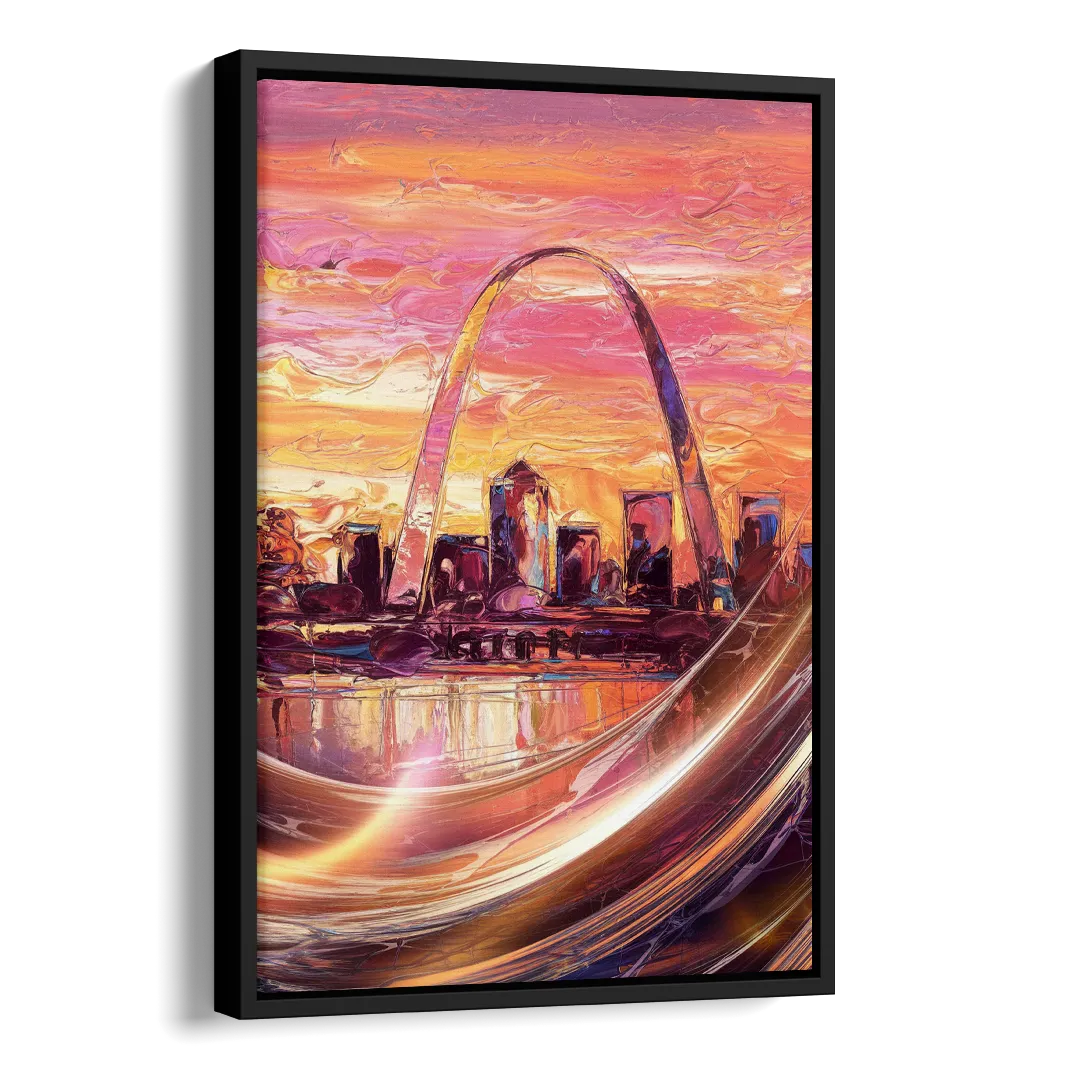 St. Louis Skyline at Sunset Side - Black Canvas Wall Art