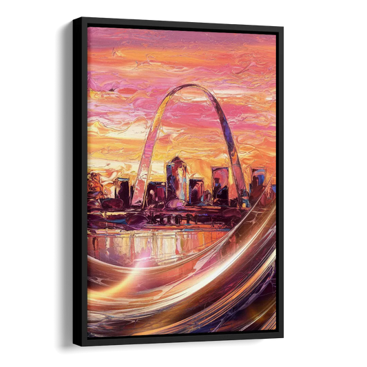 St. Louis Skyline at Sunset Side - Black Canvas Wall Art