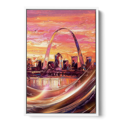 St. Louis Skyline at Sunset Front - White Canvas Wall Art