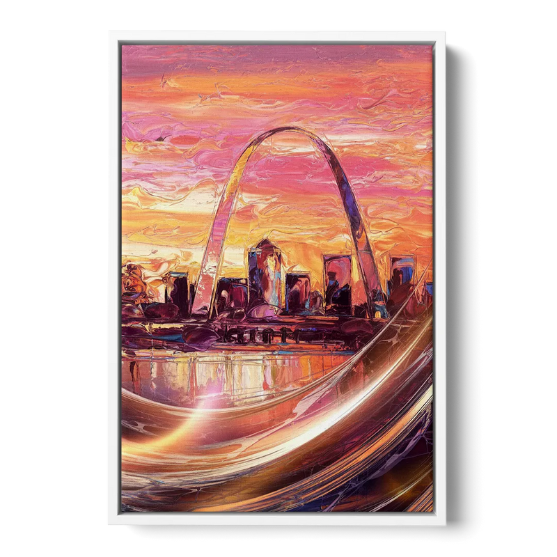 St. Louis Skyline at Sunset Front - White Canvas Wall Art