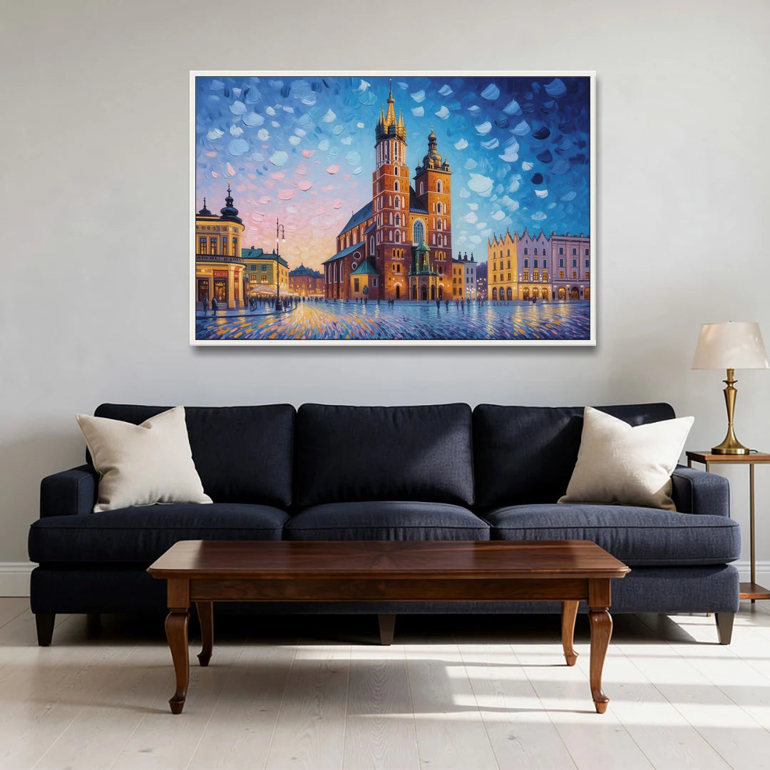 St. Mary's Basilica - White Framed Canvas Wall Art - Sofa - 48x32