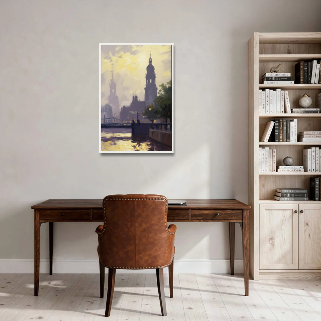 St. Michaelis Silhouette - White Framed Canvas Wall Art - Office - 24x36