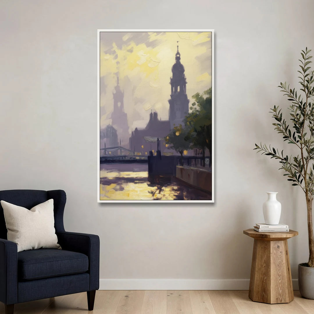 St. Michaelis Silhouette - White Framed Canvas Wall Art - Sofa - 32x48