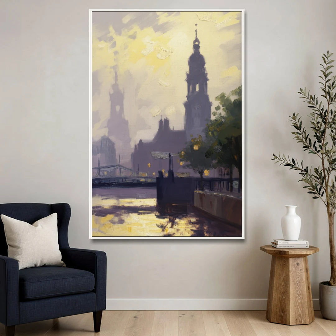 St. Michaelis Silhouette - White Framed Canvas Wall Art - Sofa - 40x60