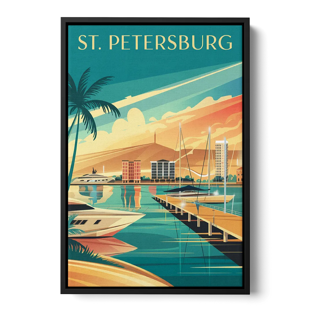 St. Petersburg Gulf Coast Views Front - Black Canvas Wall Art