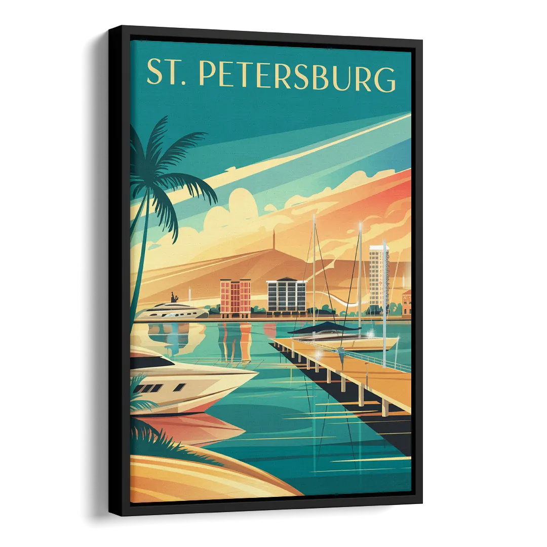 St. Petersburg Gulf Coast Views Side - Black Canvas Wall Art