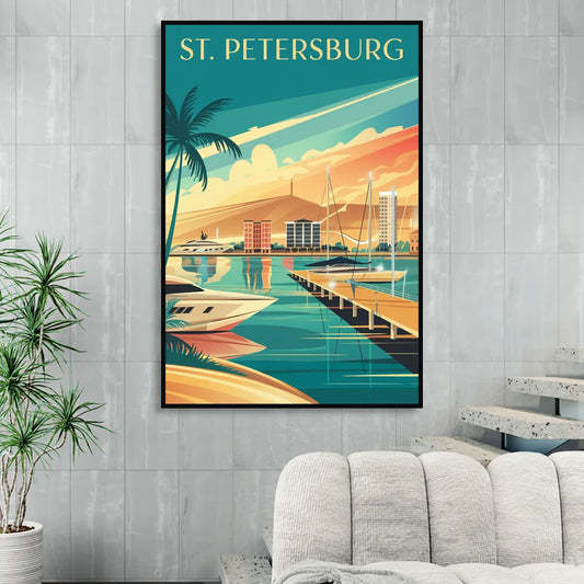St. Petersburg Gulf Coast Views Living Room - Black Canvas Wall Art