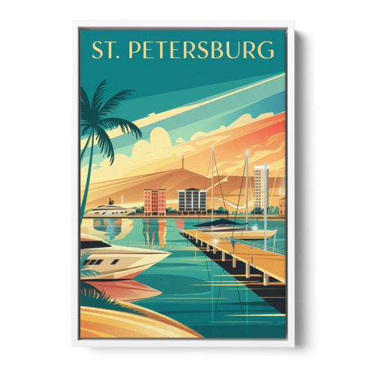 St. Petersburg Gulf Coast Views - White Framed Canvas Wall Art - Front