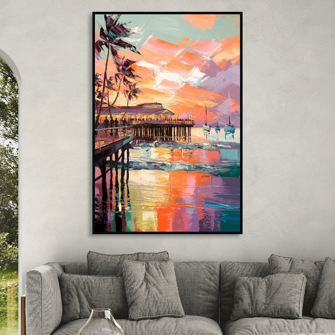 St. Petersburg Pier Vibes Living Room - Black Canvas Wall Art