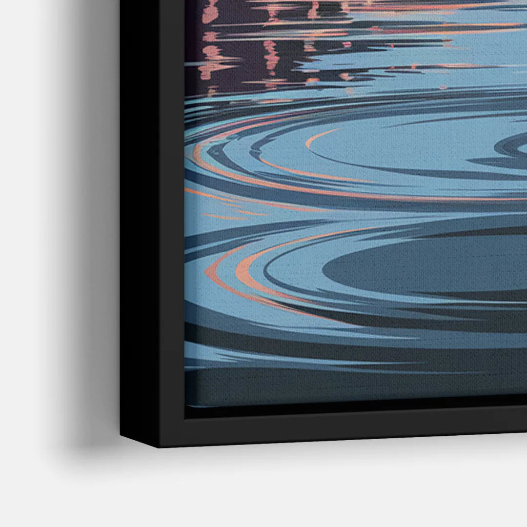 St. Petersburg Skyline Reflection - Close-Up Black Frame Canvas