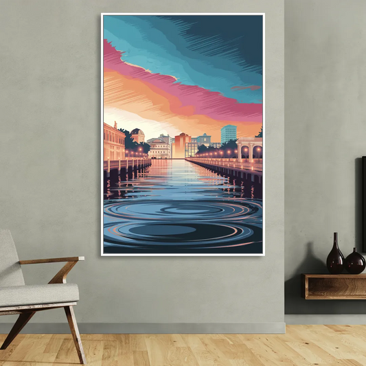 St. Petersburg Skyline Reflection Living Room - White Canvas Wall Art