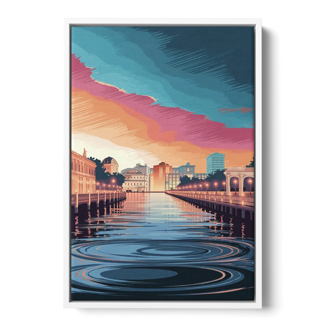 St. Petersburg Skyline Reflection Front - White Canvas Wall Art