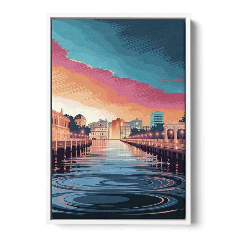 St. Petersburg Skyline Reflection Front - White Canvas Wall Art