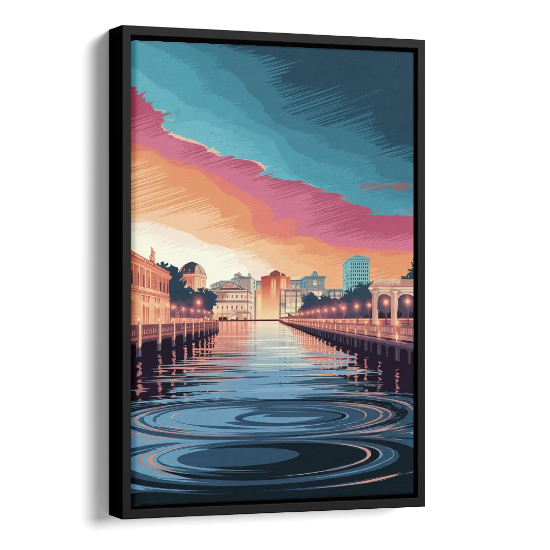 St. Petersburg Skyline Reflection Side - Black Canvas Wall Art