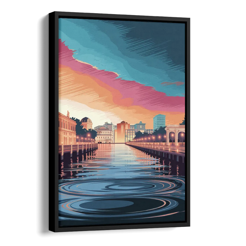 St. Petersburg Skyline Reflection Side - Black Canvas Wall Art