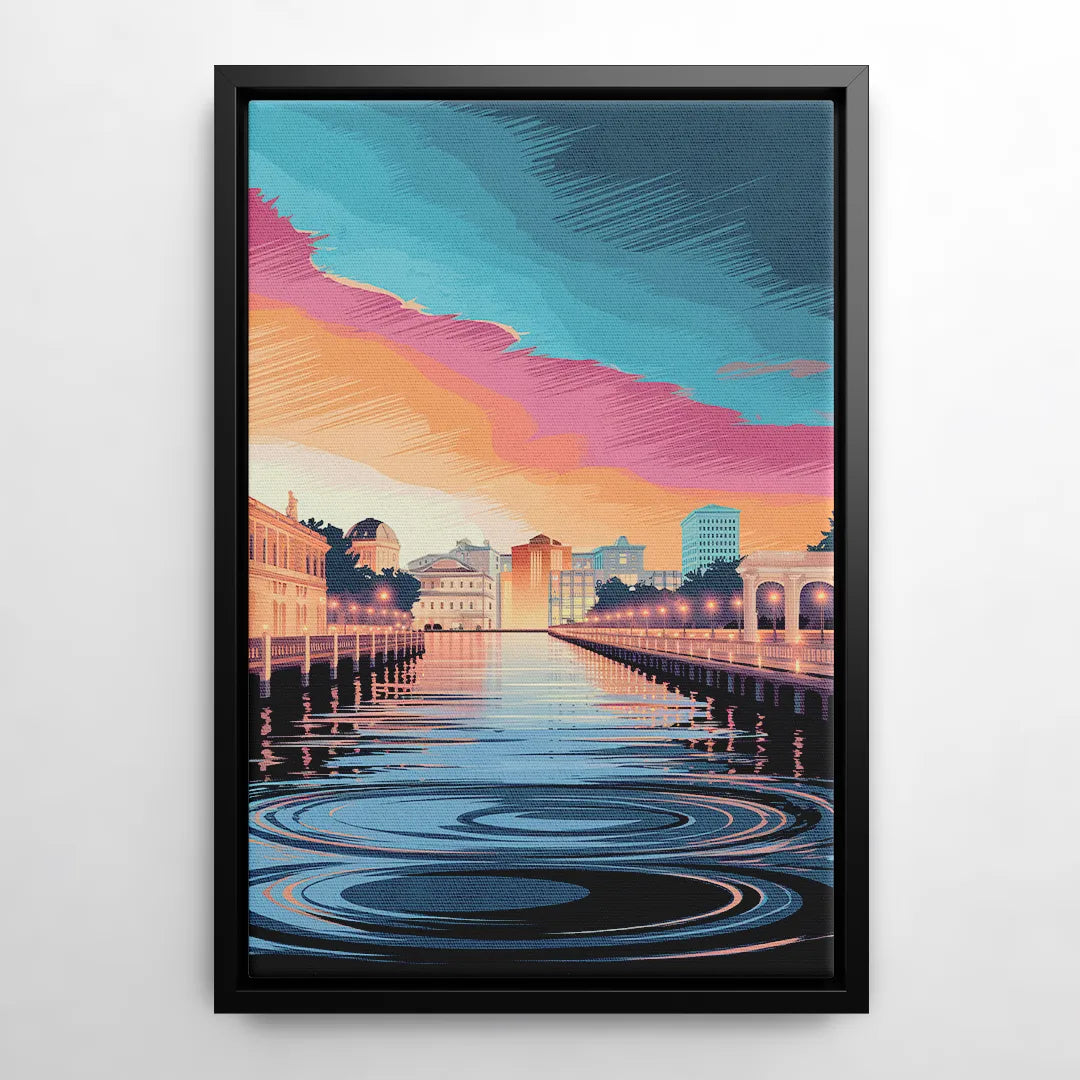 St. Petersburg Skyline Reflection - Black Frame Canvas
