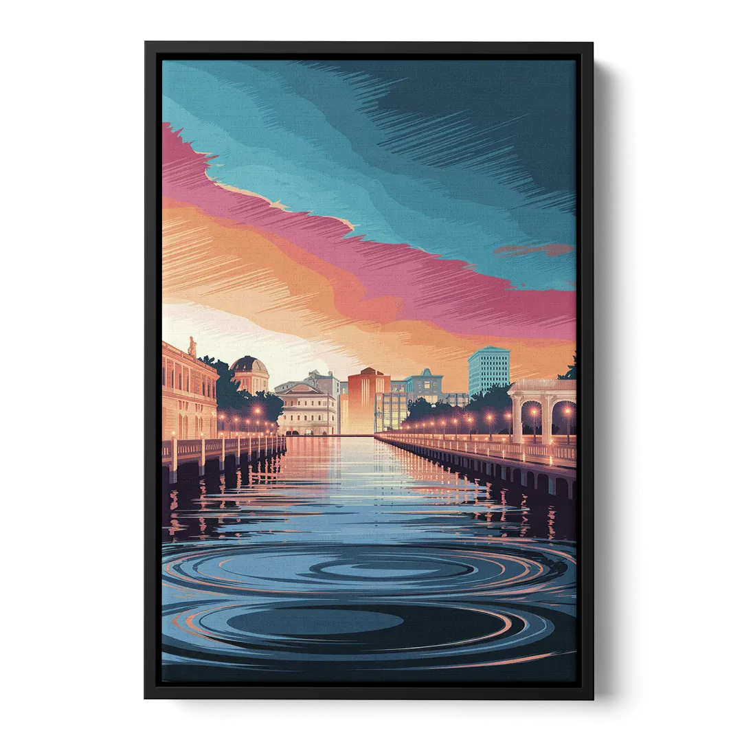 St. Petersburg Skyline Reflection Front - Black Canvas Wall Art