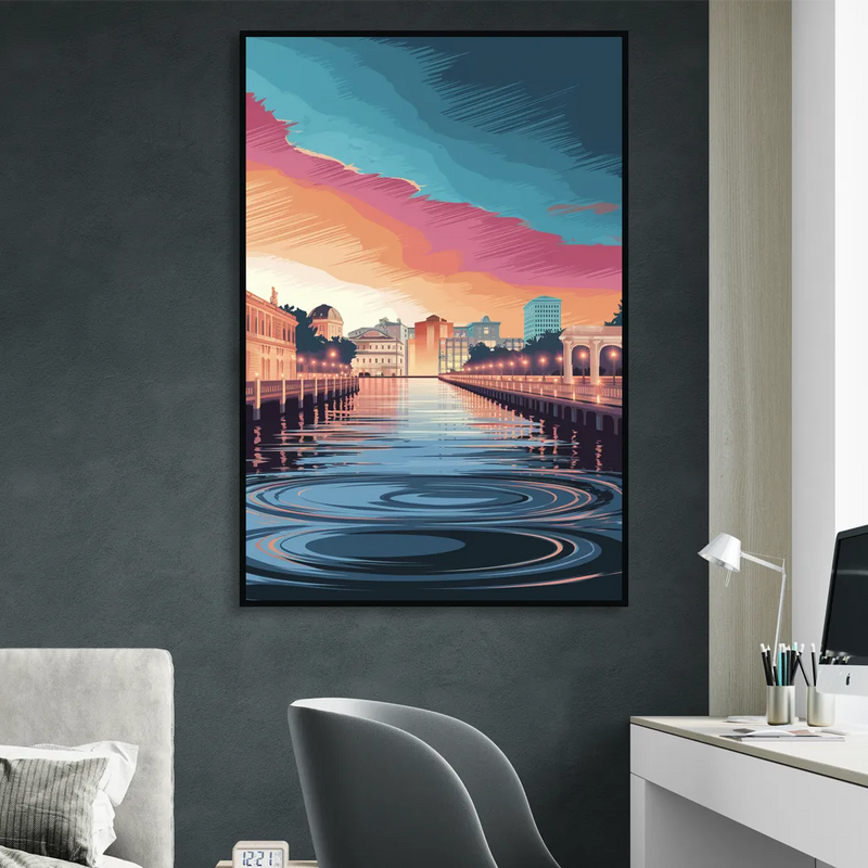 St. Petersburg Skyline Reflection Living Room - Black Canvas Wall Art
