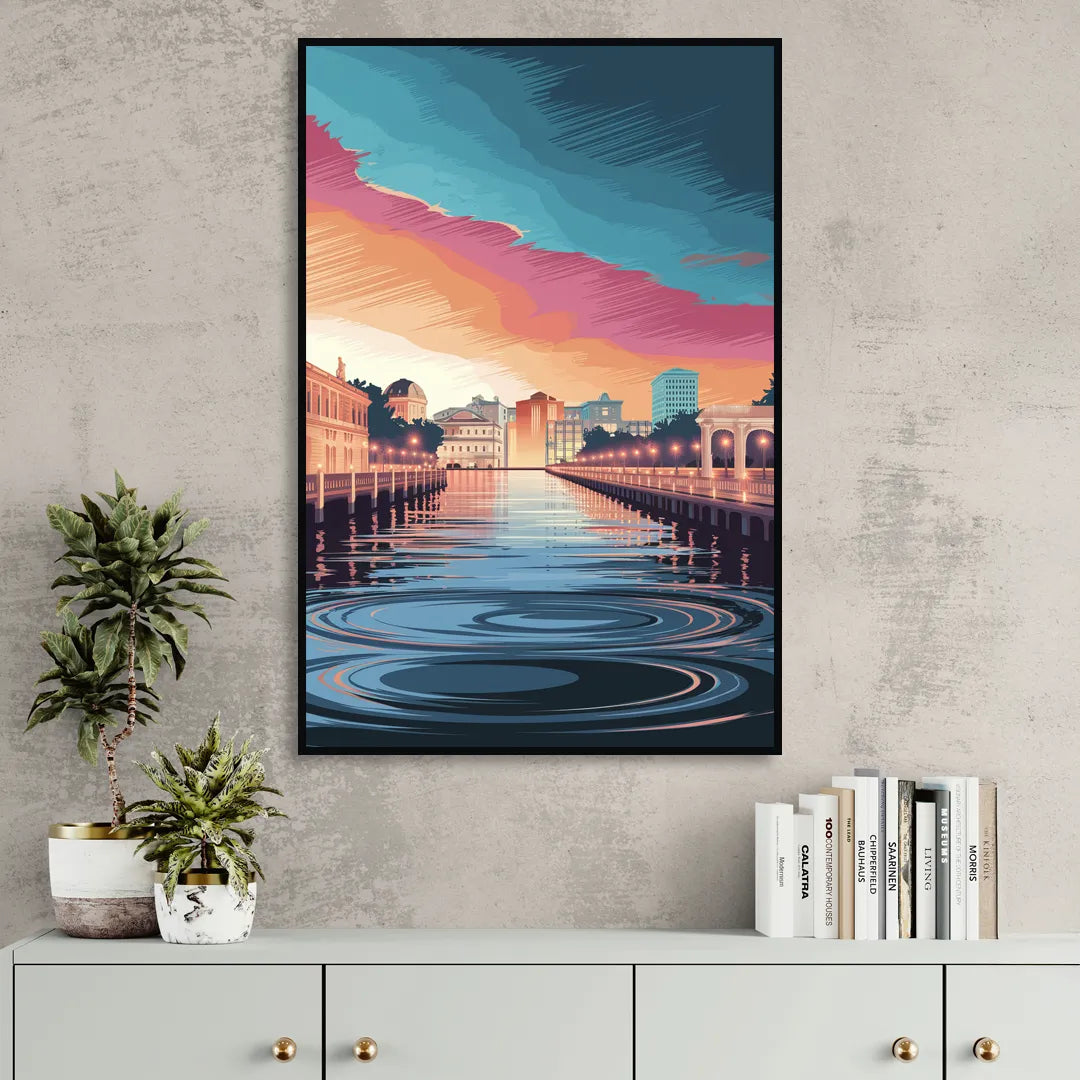 St. Petersburg Skyline Reflection Sitting Room - Black Canvas Wall Art