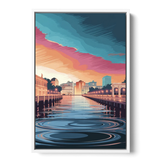 St. Petersburg Skyline Reflection - White Framed Canvas Wall Art - Front