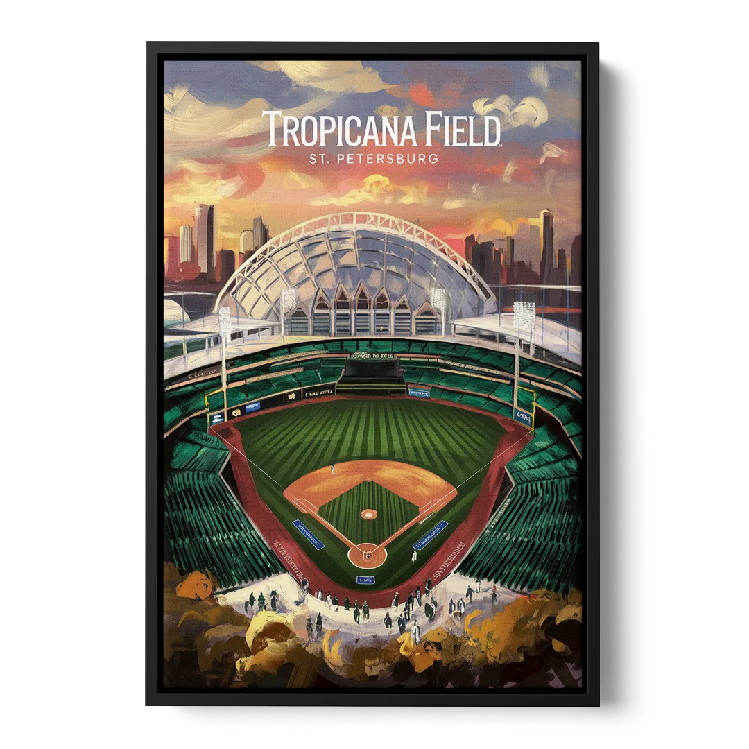 St. Petersburg Tropicana Field Scene Front - Black Canvas Wall Art