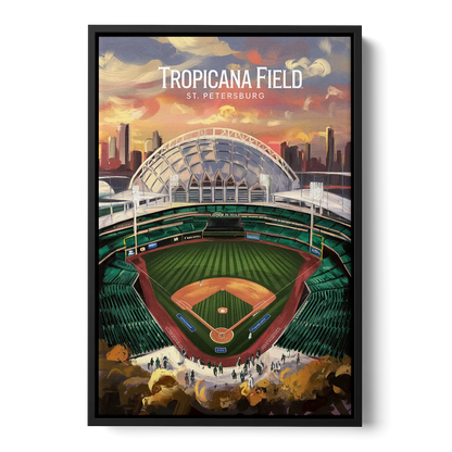 St. Petersburg Tropicana Field Scene Front - Black Canvas Wall Art