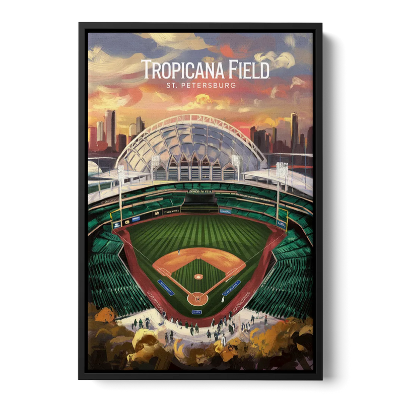 St. Petersburg Tropicana Field Scene Front - Black Canvas Wall Art