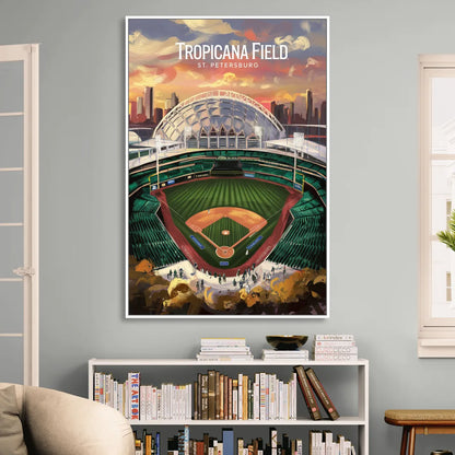 St. Petersburg Tropicana Field Scene Living Room - White Canvas Wall Art