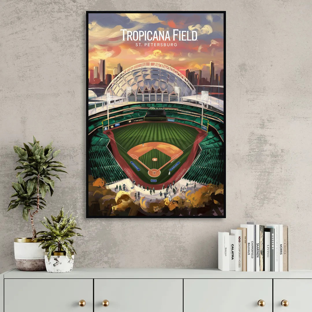 St. Petersburg Tropicana Field Scene Living Room - Black Canvas Wall Art