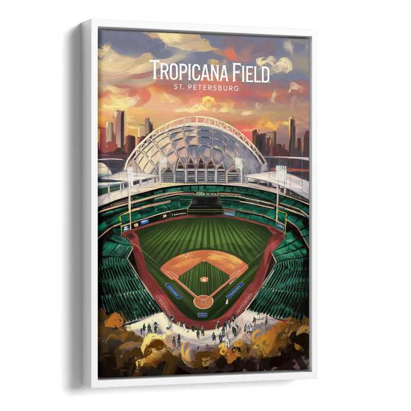 St. Petersburg Tropicana Field Scene Side - White Canvas Wall Art
