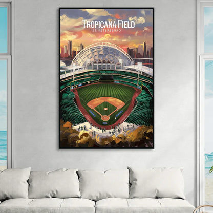 St. Petersburg Tropicana Field Scene Sitting Room - Black Canvas Wall Art