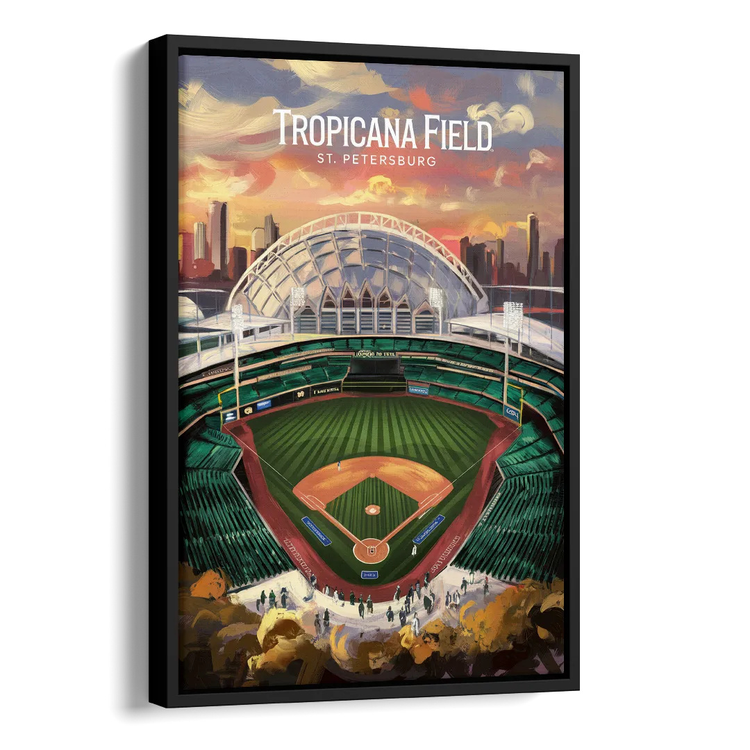 St. Petersburg Tropicana Field Scene Side - Black Canvas Wall Art