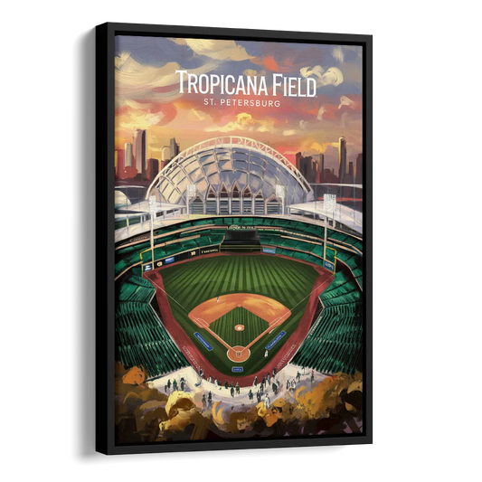 St. Petersburg Tropicana Field Scene Side - Black Canvas Wall Art