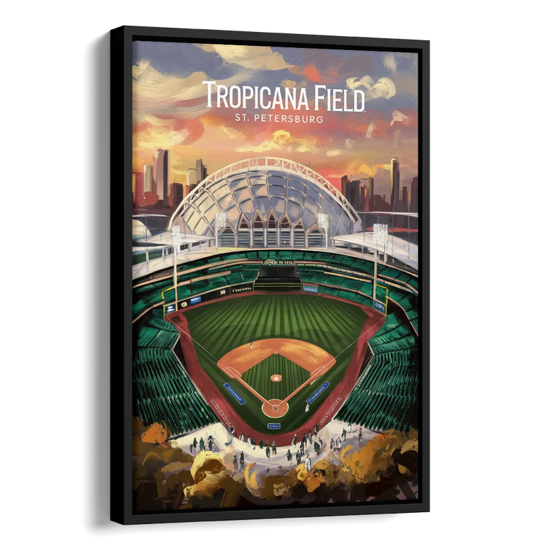 St. Petersburg Tropicana Field Scene Side - Black Canvas Wall Art