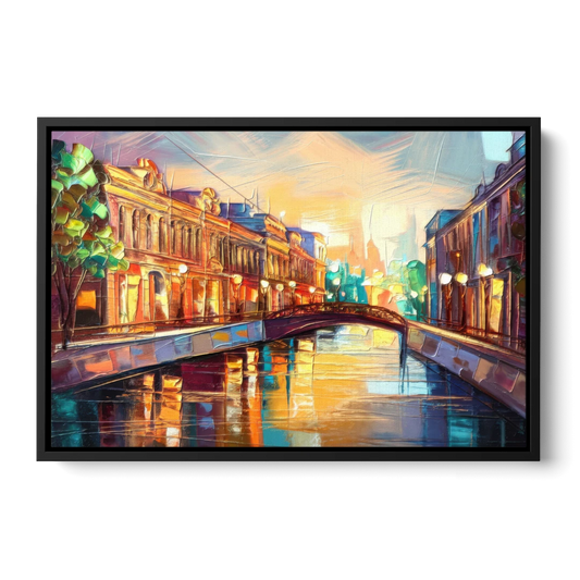 St. Petersburg Vibrant Streets - Black Framed Canvas Wall Art - Front