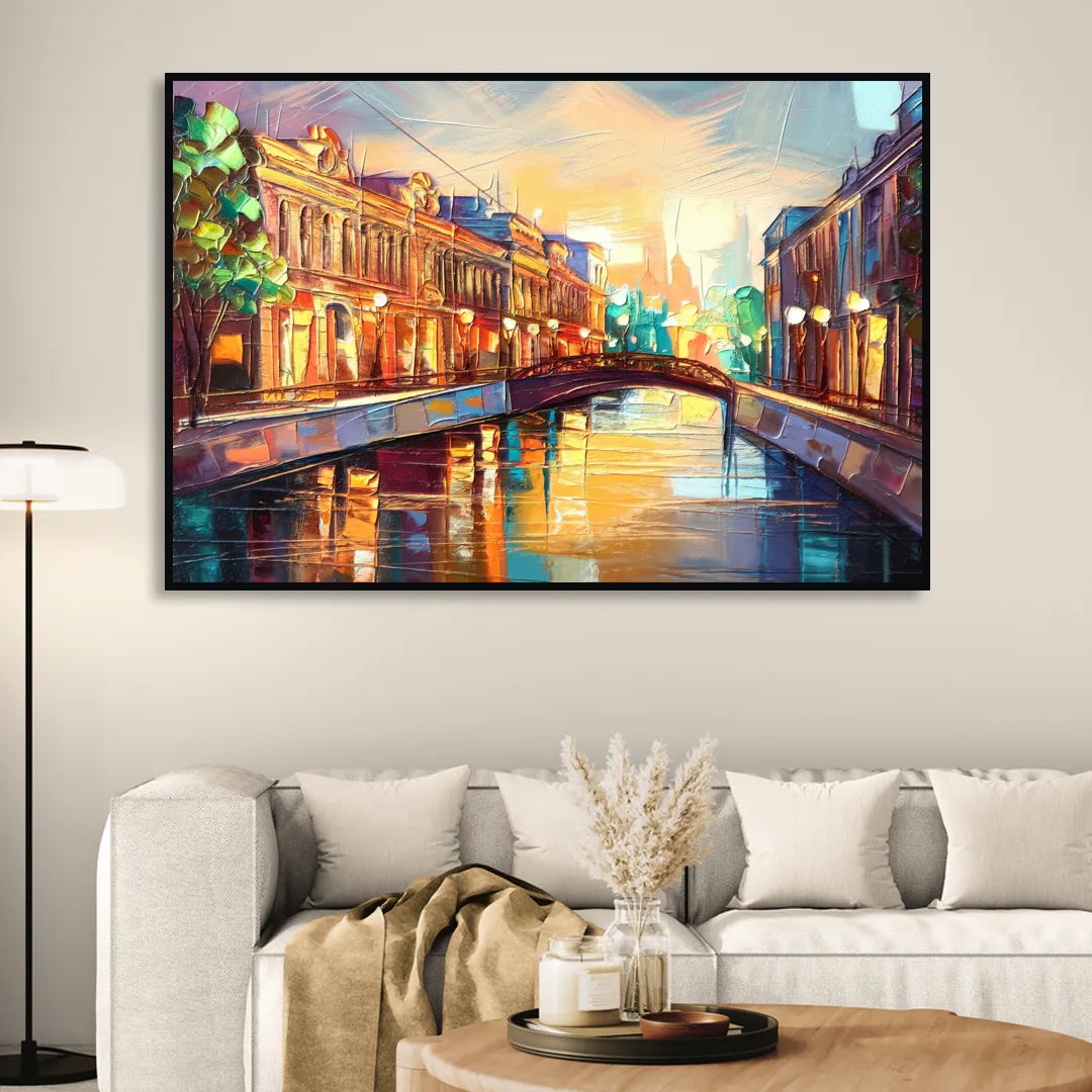 St. Petersburg Vibrant Streets Sitting Room - Black Canvas Wall Art